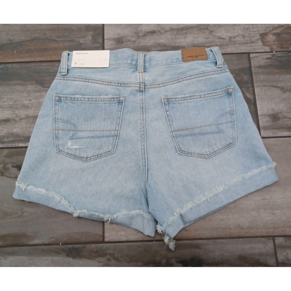 American Eagle Denim Shorts Mom Short High Rise Distressed Summer Sz 0